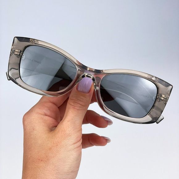 Saint Laurent SL593 003 Sunglasses Beige Grey Silver Square Unisex - Picture 4 of 12